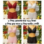 8 Pieces Laise Padded Pushup Bra & Matching Floral Net Panty