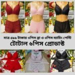 6 pieces laise padded pushup bra & matching net panty-